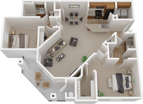 Floor plan for 2 beds, 2 baths, 1240 sqft